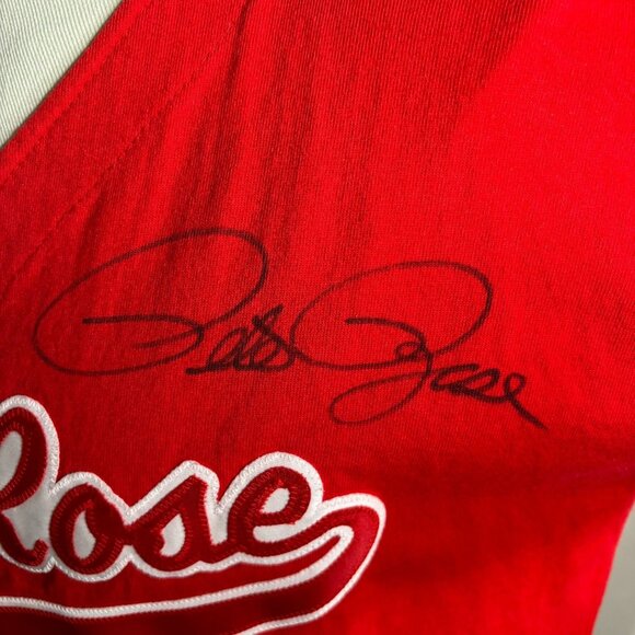 Vintage 90s Pete Rose Jersey Signed L Red Ballpark Cafe Buttons Short Sleeves - Picture 6 of 9